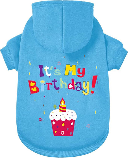 GreenJoy Dog Sweater Dog Hoodie Cold Weather Coat Hooded Sweatshirt for Puppies,Cats, Small Medium Large Dogs (Blue(It's My Birthday), Medium)