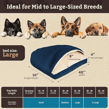 Snoozer Pet Products Luxury Rectangle Cozy Cave Dog Bed with Microsuede, Large, Sapphire