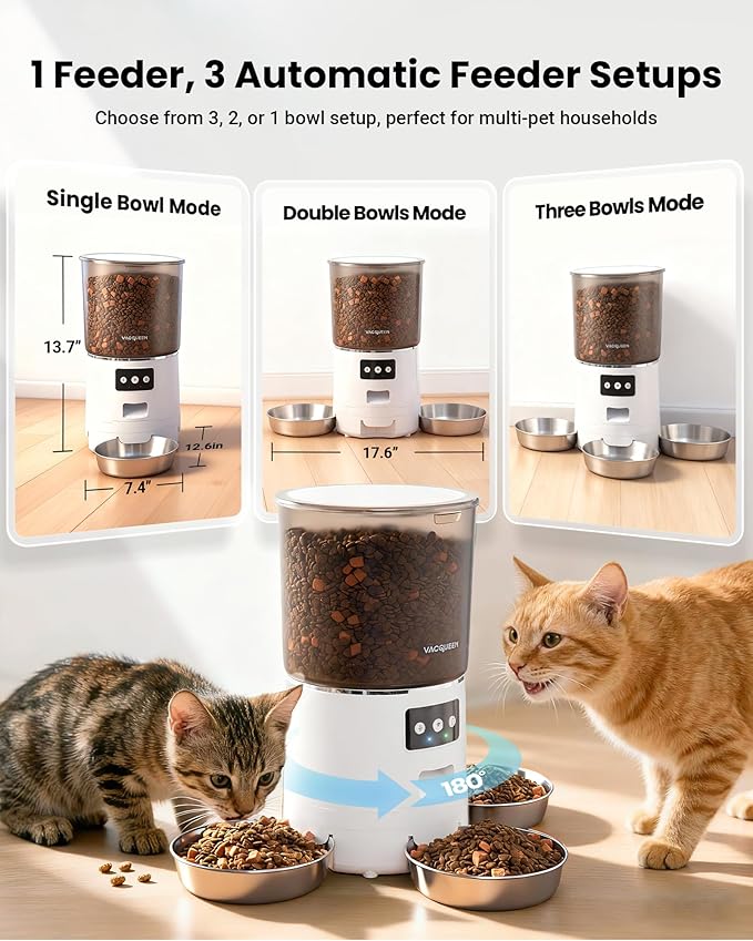 Automatic Cat Feeder for 3 Cats, 6L/25 Cup Cat Food Dispenser with Strong Anti-Jam System, Dual-Effect Desiccant, Smart WiFi App Control Pet Feeder, Automatic Dog Feeder for Cats and Small Dog