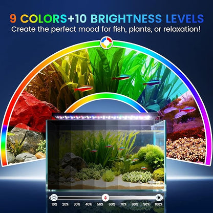 AQQA Aquarium Light with 24/7 Sunrise Sunset Mode, 9 Colors & 10-Level Brightness, Full Spectrum LED Fish Tank Light with Timer for Plant Growth, Freshwater Tanks (22W for 12-18 inch Tank)