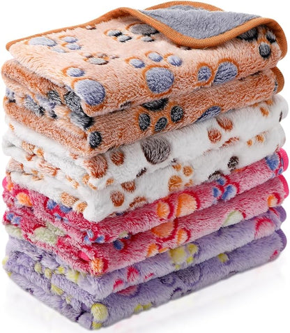 Reginary 4 Pcs Waterproof Guinea Pig Blankets Washable Small Animal Fleece Bedding Guinea Pig Cage Liners Reusable Training Pads Pet Pee Pad Sleep Mat for Hamster(Paw Print,12 x 12 Inch)