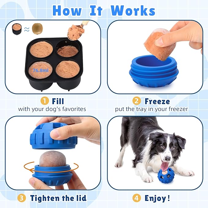 Dog Enrichment Toys to Keep Them Busy, Interactive Dog Toys -Slow Feeder Training to Relieve Boredom and Anxiety, Frozen Treat Dispenser for Small Dogs,Natural Rubber & Dishwasher Safe,Navy,S