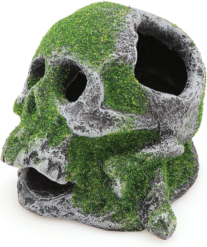 AQUA KT Aquarium Landscape Head Skeleton Skull Rock Fish Hiding Place Cichlid Cave for Gold Betta Fish Tank Decoration Freshwater or Marine Aquariums