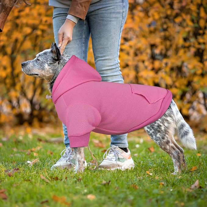 Dog Hoodie Sweater - Solid Soft Brushed Fleece Dog Clothes with Pocket (Pink, XXL)