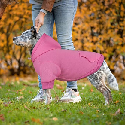 Dog Hoodie Sweater - Solid Soft Brushed Fleece Dog Clothes with Pocket (Pink, XXL)
