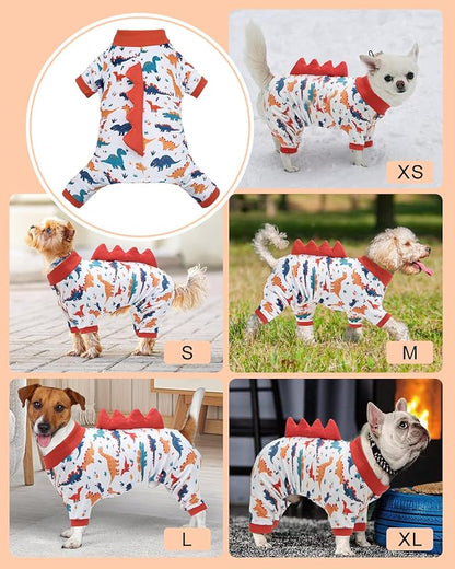 CuteBone Dinosaur Costume Dog Pajamas, Stretchy Spandex Crystal Velvet Sleepwear Coat for Small Dogs, Soft & Warm Pet Outfit Clothes for Cold Weather, Cozy Pullover Design COSP02L