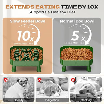 UPSKY Slow Feeder Dog Bowl, 2-in-1 Raised Dog Bowl with Anti-Choking Maze Puzzle, 2-6 Cups Pet Food for Small & Medium Breeds, Interactive Pet Feeder to Slow Eating, Reduce Boredom Fruit Green