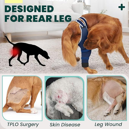 Dog Rear Leg Sleeve to Prevent Licking - Comfortable Recovery Sleeve for Back Hind Leg, Wound Recovery After Surgery for Torn ACL/CCL TPLO, with Extra Plastic Wear Strap, Cone Alternative (Deep Blue)