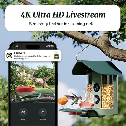 Beako™ Smart Bird Feeder with 4K Camera Solar Powered, DIY Add-Ons & Hanging Mount Included - 8MP Video Live Stream for Birdwatching, AI Identification10,000+ Bird Species, Real-Time Motion Detection