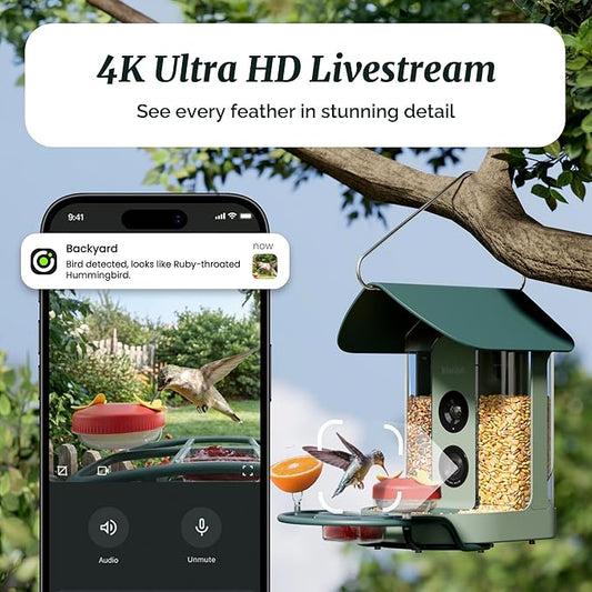 Beako™ Smart Bird Feeder with 4K Camera Solar Powered, DIY Add-Ons & Hanging Mount Included - 8MP Video Live Stream for Birdwatching, AI Identification10,000+ Bird Species, Real-Time Motion Detection