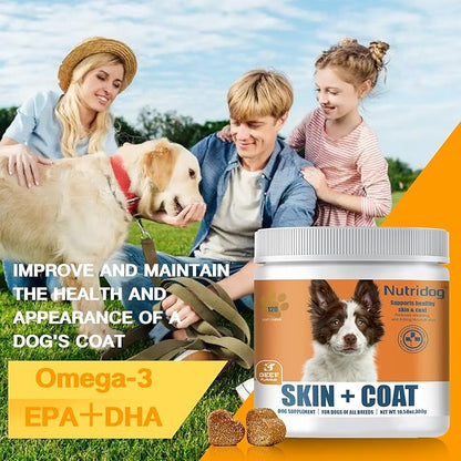 Skin & Coat Supplement for Dogs - Allergy Relief Chews with Omega 3, 9 & Vitamin E, Itchy Skin Treatment, Beef Flavor Soft Chews (120 Count) (Beef)