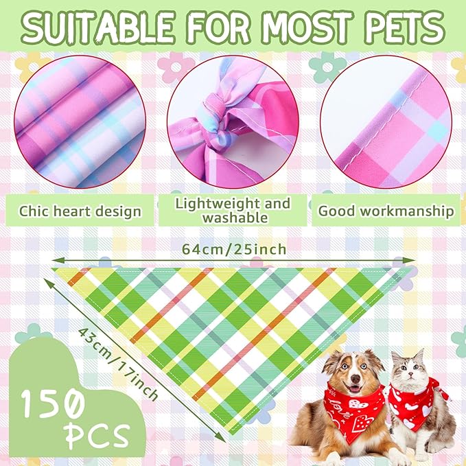 100 Pcs Spring Dog Bandanas Bulk Pet Bibs Colorful Triangle Scarf Pet Bandanas for Medium Large Dogs Spring Summer Birthday Costume Decoration