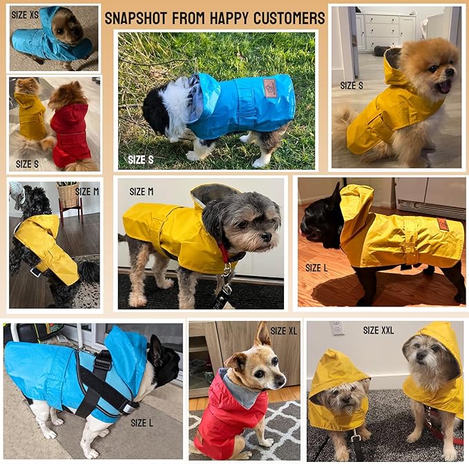 Dog Raincoat Dog Rain Jacket Poncho Waterproof Snowproof Pet Rain Suit Lined Warm Lining Hooded Leash Hole Adjustable Puppy Small Medium Dogs,Red,L