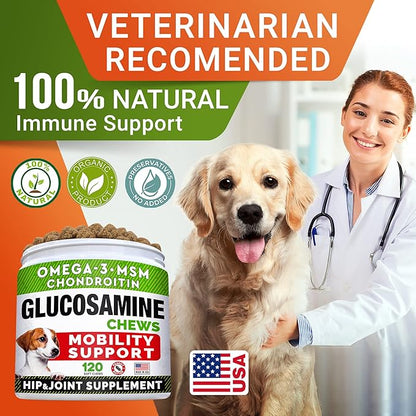 STRELLALAB Glucosamine Treats for Dogs - Joint Supplement w/Omega-3 Fish Oil - Chondroitin, MSM - Advanced Mobility Chews - Joint Pain Relief - Hip & Joint Care - Peanut Butter Flavor - 240 Ct
