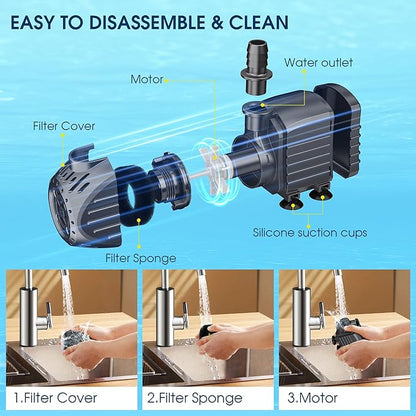 NFESOLAR Submersible Water Pump 200GPH, Ultra Quiet Submersible Pump with Dry Burning Protection 5.4ft High Lift for Fountains, Waterfall, Hydroponics, Aquariums KF203