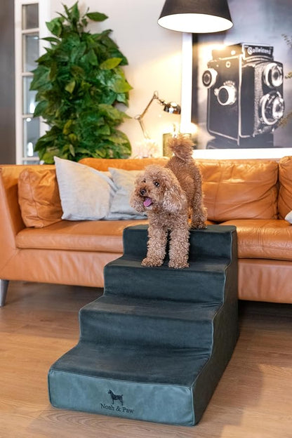Noah & Paw Dog Stairs, Dog Ramp for Bed (17" Extra Wide) Pet Stairs for High Bed, Design to Fit Small and Large Breeds, Durable 4 Pet Steps for Couch (35 Foam Density) Leather Collection