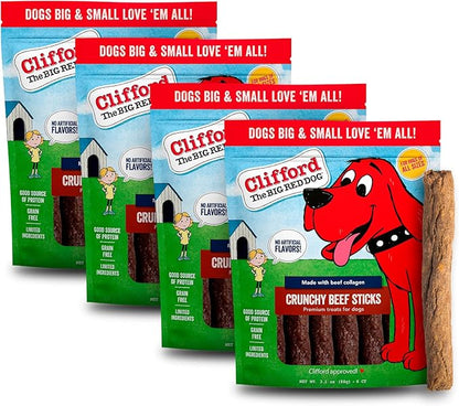 Clifford The Big Red Dog Soft Training Treats for Puppies and Dogs – Healthy, High Protein, Grain Free, Soft Puppy Treats for Small Dogs and Large – Real Crunchy Beef Sticks – 24ct