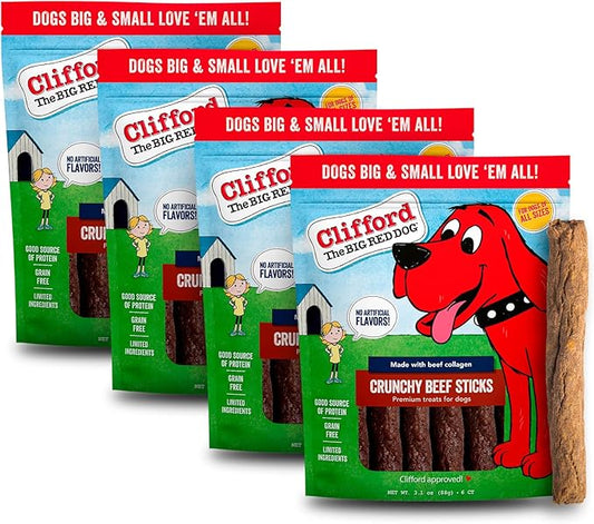 Clifford The Big Red Dog Soft Training Treats for Puppies and Dogs – Healthy, High Protein, Grain Free, Soft Puppy Treats for Small Dogs and Large – Real Crunchy Beef Sticks – 24ct