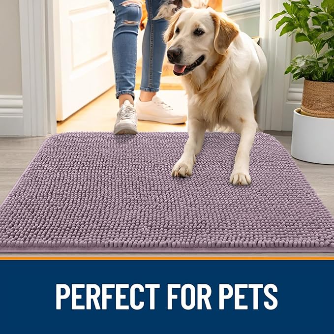OLANLY Dog Door Mat for Muddy Paws 32x20, Absorbs Moisture and Dirt, Absorbent Non-Slip Washable Doormat, Quick Dry Chenille Mud Mat for Dogs, Entry Indoor Entryway Carpet for Inside Floor, Deep Plum