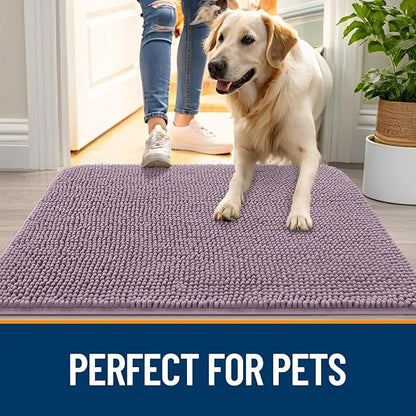 OLANLY Dog Door Mat for Muddy Paws 32x20, Absorbs Moisture and Dirt, Absorbent Non-Slip Washable Doormat, Quick Dry Chenille Mud Mat for Dogs, Entry Indoor Entryway Carpet for Inside Floor, Deep Plum