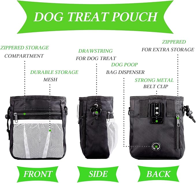STMK Dog Treat Pouch Dog Clicker Training Kit, Dog Training Treat Pouch Dog Clicker for Training, 3 Ways to Wear Easily Carries Treat Pouches for Pet Training (Black)