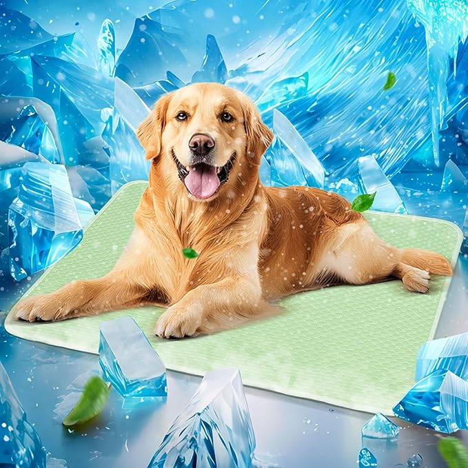 Mora Pets Dog Cooling Mat Instant Pet Cooling Pad for Dogs & Cats, Breathable Washable Summer Dog Cool Mat Non-Slip Bottom Indoor Outdoor, Cold Blanket for Floor Crate Use Medium 36'' x 27'' Green