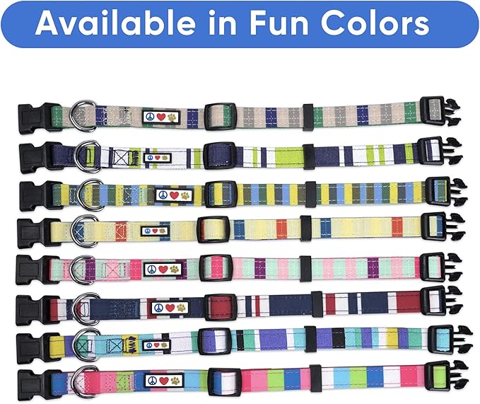 Pawtitas Pet Soft Adjustable Solid Color Nylon Puppy/Dog Collar Personalized Dog Collar Embroidered Customize w Pet Name & Phone Number Small Grey/Blue/Green
