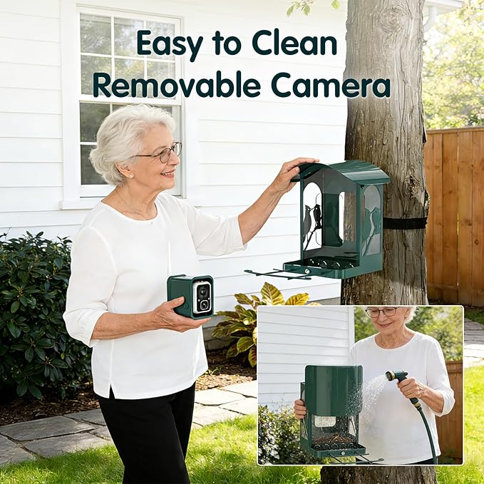 Humbirdy-Bird Feeder with Camera, 8MP Ultra HD Video & Photo, 10x Slow-Motion, 4K 30fps Live View, No Subscription, AI Identify, 2.4G/5G Wi-Fi, Solar Powered, Dural Metal, Unique Bird Watching Gifts