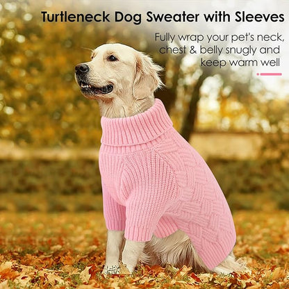 AOFITEE Dog Sweater, Warm Dog Sweaters for Large Dogs, Soft Dogs Christmas Sweater, Turtleneck Girl Pet Pullover, French Bulldog Sweaters, Female Pet Sweatshirt Knitwear for Winter Fall (Pink Large)