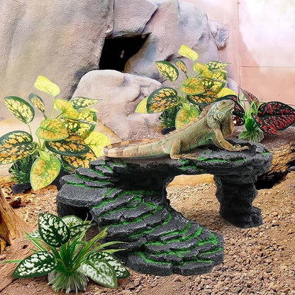 Moonorange Reptile Artificial Plants, Terrarium Plants Decorations Supplies, Aquarium Fish Tank Plant, Amphibian Habitat Hideout Tank Accessories(M Set-4pcs/C)