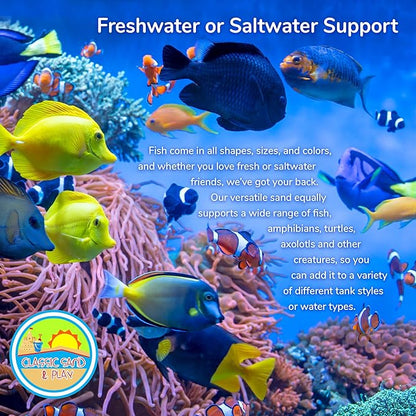 CLASSIC SAND & PLAY Natural Aquarium Sand for Freshwater and Saltwater Tanks, 40 lb. Bag, Improves Filter Life and Filtration Process, Pre-Washed Fine Sand, Natural