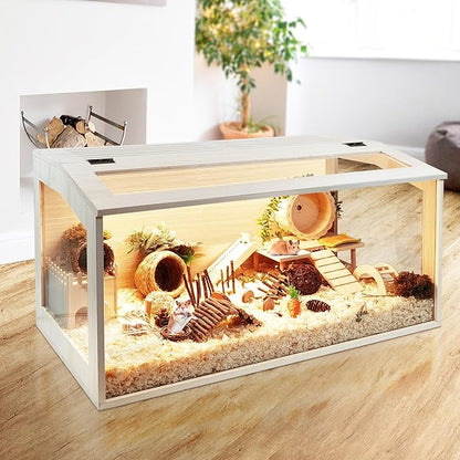 PROLEE Hamster Cage with Chewproof Wood Top,Guinea Pig Cages, Hamster Habitat with Clear Acrylic Sheets Solid Built, Small Animal Cage (Oak, 32X16X16 inch)