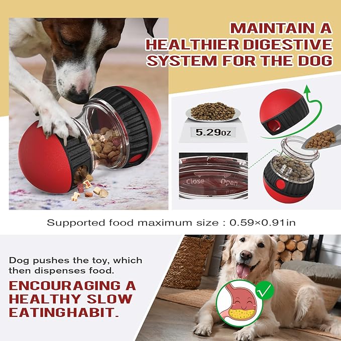 Interactive Dog Puzzle Toy - Mental Stimulation Rolling Treat Dispenser Ball & Slow Feeder Bowl Combo Set | Keeps Your Beloved Dog Focused & Busy | Large Adjustable Treat Dispenser