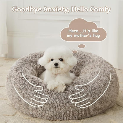 WNPETHOME Calming Dog Beds for Large Dogs, Anti-Anxiety Donut Large pet Bed, Fluffy Faux Fur Plush Dog Bed，Warming Cozy Soft Round Lagre Pet Beds for Jumbo Dogs, Cat Cuddler Cushion Pad