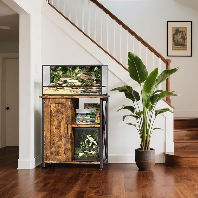 Herture 45-67 Gallon Reptile Tank Stand with Power Outlet, Terrarium Stand with Storage Cabinet, 24" Wx18 D Tabletop, Reptile Terrarium, Rustic Brown PG12XYN