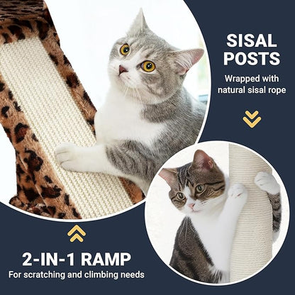 Allewie 82 Inches Large Cat Tree/House/XXL Tall Cat Towers for Big Feline/Scratching Post/Multi-Level Large Kitty Climbing Tree with Condo/Leopard Print