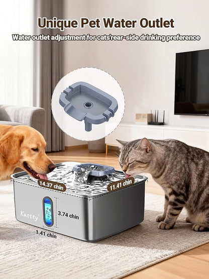 Kastty 15L/3.96 Gal Stainless Steel Dog Water Fountain, Large Capacity Dog Water Bowl Dispenser Quiet LED Light Triple Filtration BPA-Free, Automatic Pet Water Fountain Easy Cleaning Grey FS78