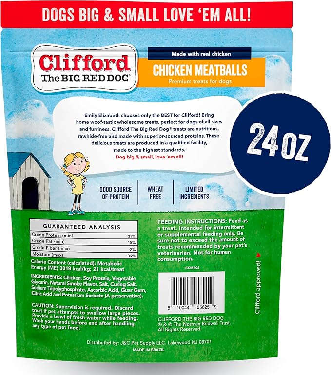 Clifford The Big Red Dog Soft Training Treats for Puppies and Dogs – Healthy, High Protein, Grain Free, Soft Puppy Treats for Small Dogs and Large – Real Chicken Mini Meatballs – 24oz