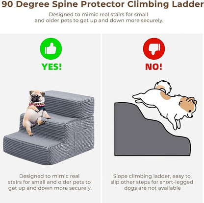 HYLEORY Dog Stairs for Bed 13.5''H, 3-Step Pet Stairs for Small Dogs & Cats, Sturdy Pet Steps with Non-Slip Bottom, Functional Portable Dog Ramp for Couch/Chair/Sofa/Car, with Storage Pocket, Grey