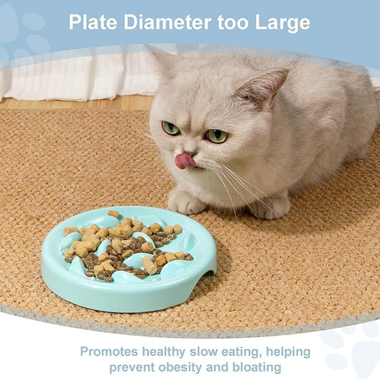 Slow Feeder Bowl for Cats and Small Dogs,Cilkus Fish Pool Design, Fun Interactive Bloat Stop Puzzle Feeder Bowl Healthy Eating Diet Made of Melamine Food Grade Material Dishwasher Safe (Blue)