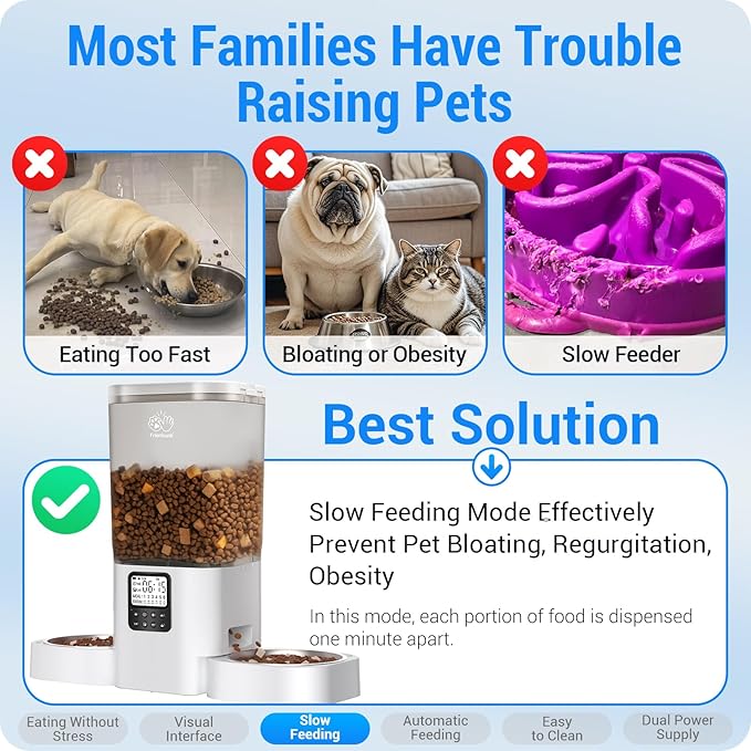 Timed Automatic Cat Feeder 2 Cats with Slow Feed: Dual Automatic Dog Feeder with Information Visualization, Programmable Cat Food Dispenser for Multiple Pets,Detachable for Easy Clean-29 Cup