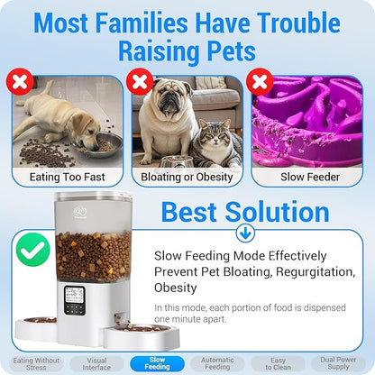 Timed Automatic Cat Feeder 2 Cats with Slow Feed: Dual Automatic Dog Feeder with Information Visualization, Programmable Cat Food Dispenser for Multiple Pets,Detachable for Easy Clean-29 Cup