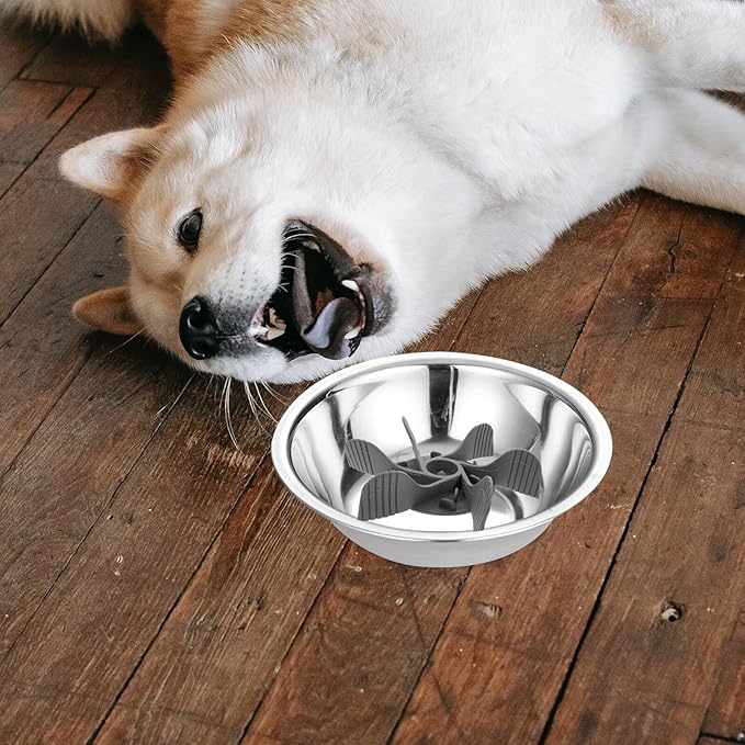 Silicone Slow Feeder Insert for Dog Bowls Soft Slow Feeding Bowl Insert to Reduce Eating Speed Anti-Choking Pet Feeder for Dogs and Cats Easy to Use Gray