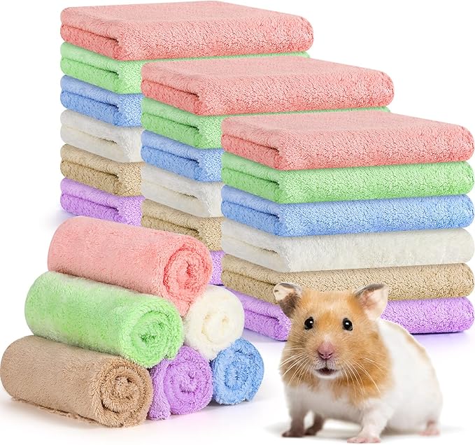 Newwiee 24 Pcs Guinea Pig Fleece Bedding Blankets Bulk Washable Small Animal Fleece Cage Liners Pet Wash Cloth Sleeping Mat Cover for Hamster Chinchilla Rabbit Hedgehog(11.8 x 11.8 Inch,Multicolor)