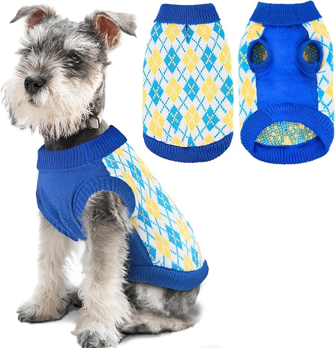 Dog Sweater, Soft Dog Sweaters for Small Medium Dogs Cats Girl Boy, Classic Knitted Turtleneck Outdoor Pet Clothes for Dogs Girl Boy, Small Puppy Kitten Sweater with Leash Hole, Blue, Medium