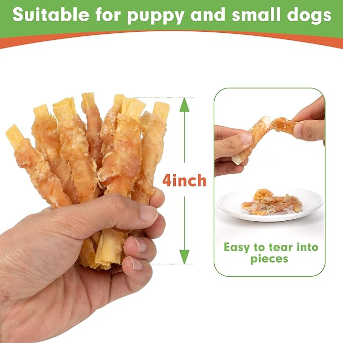MON2SUN Rawhide Free Dog Treats, 4 Inch Chicken Wrapped Cod Fillet Dog Snacks for Small Dogs, Soft and Training Treats, 20oz (56 Count-Pack of 1)