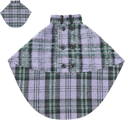 Dog Wool-Blend Luxury Cloak, Timeless Warm Plaid Coat Winter Fall Clothes Outfit Clothing Fits Small & Large Breeds (Lavender,3XL)