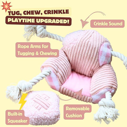 Squeaky Dog Toys, Durable Tug of War Chew Toys for Small, Medium and Large Dogs, Interactive Puppy Toy for Teeth Cleaning, Birthday Gift - Couch