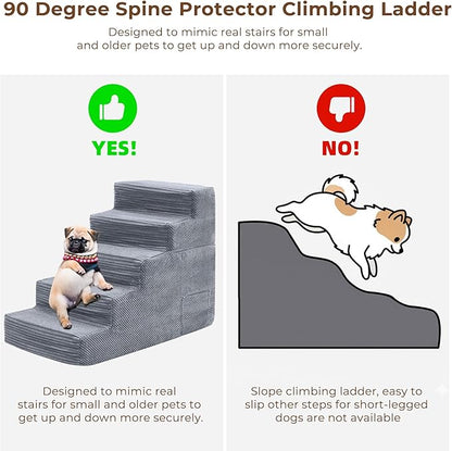 HYLEORY Dog Stairs for Bed 22.5''H, 5-Step Pet Stairs for Small Dogs & Cats, Sturdy Pet Steps with Non-Slip Bottom, Functional Portable Dog Ramp for Couch/Chair/Sofa/Car, with Storage Pocket, Grey