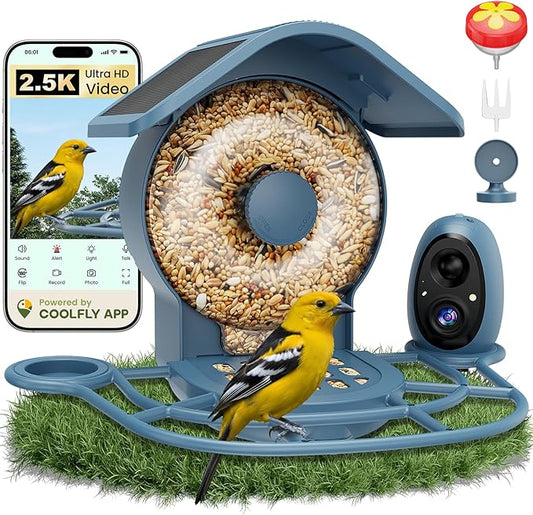 HIXX Smart Bird Feeder with Camera Solar Powered, 2.5K HD Vertical/Horizontal View, Lifetime Free AI Bird Identify, Detachable 1.8L Seed Bin for Easy Cleaning, Wireless Outdoor, Gift for Birding Lover